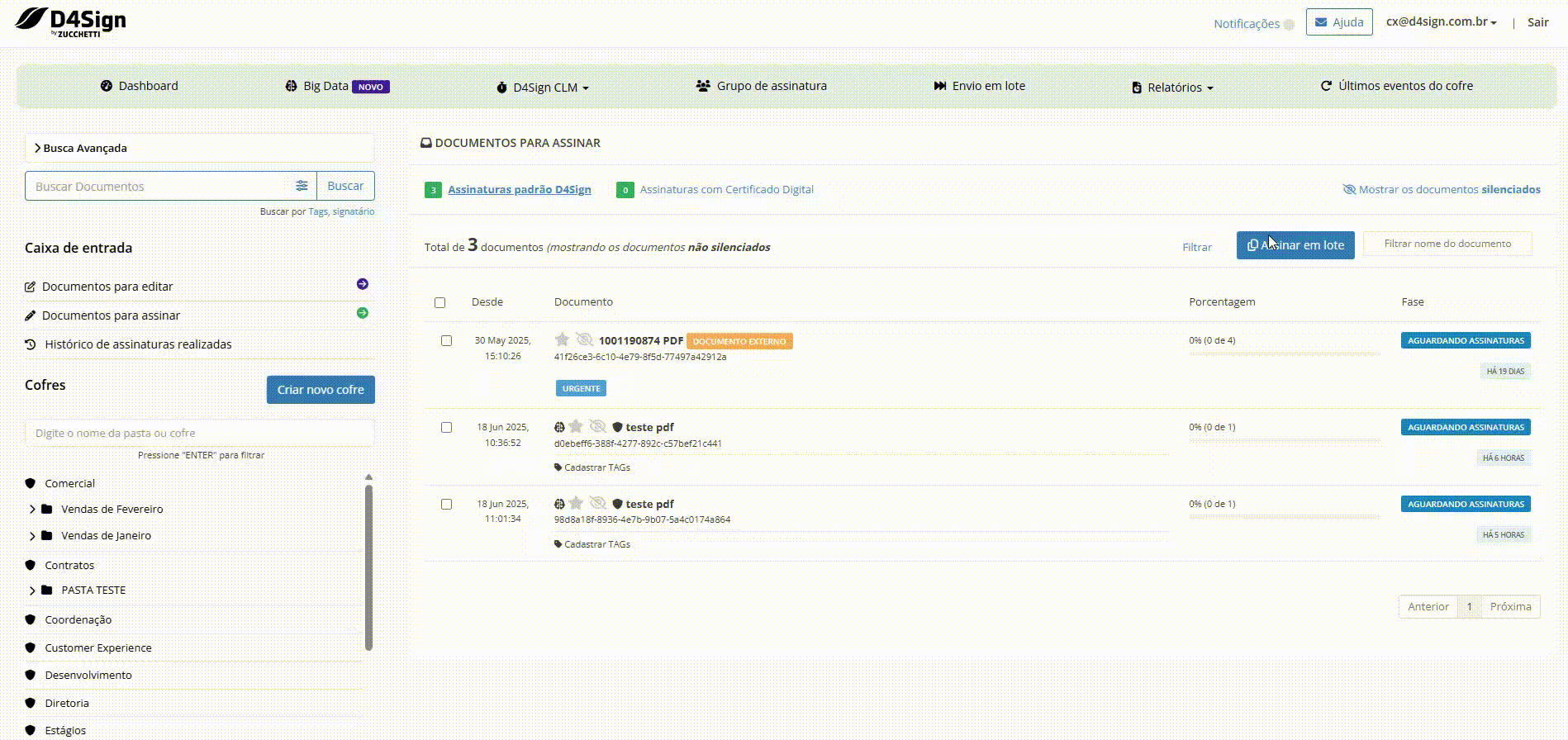 Documentos para Assinar: Assinatura em Lote